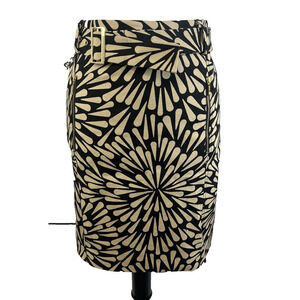 Talbots Skirt size 8 Petite Black Brown Floral Pencil Knee Belt Stretch Pockets
